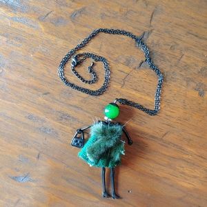 Black and Green Doll Necklace 15" Long From Italy